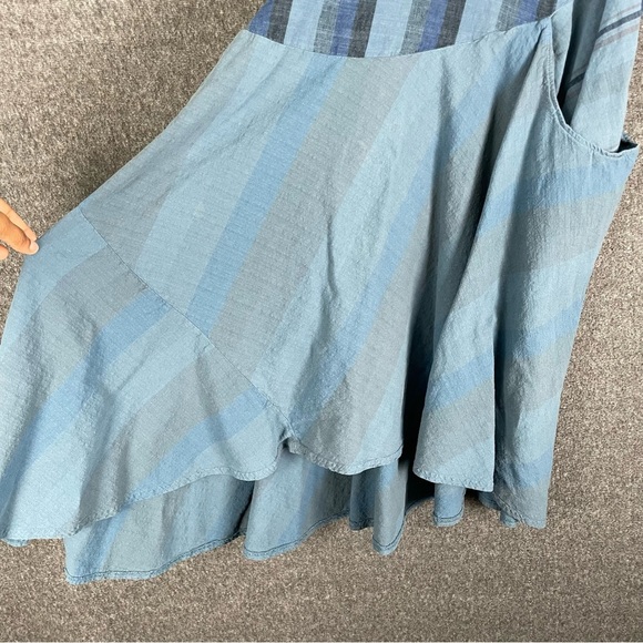 Cynthia Ashby Womens Small Twirl Dress Lagenlook Pocket Stripe Asymmetrical Blue - Picture 5 of 11